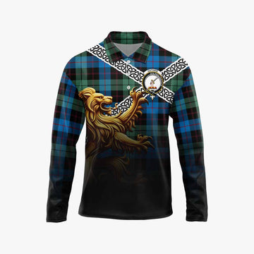 Guthrie Crest Tartan Long Sleeve Polo Shirt with Golden Lion Emblem Celtic Style