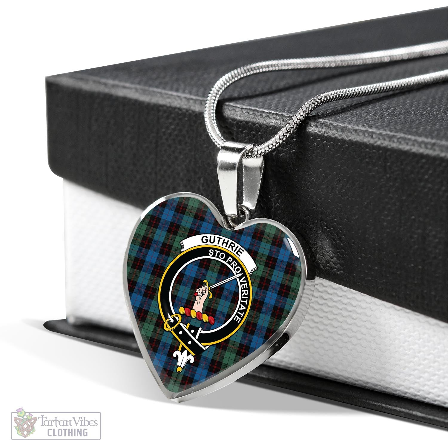 Guthrie Tartan Heart Necklace with Family Crest Luxury Necklace (Silver) No - Tartan Vibes Clothing