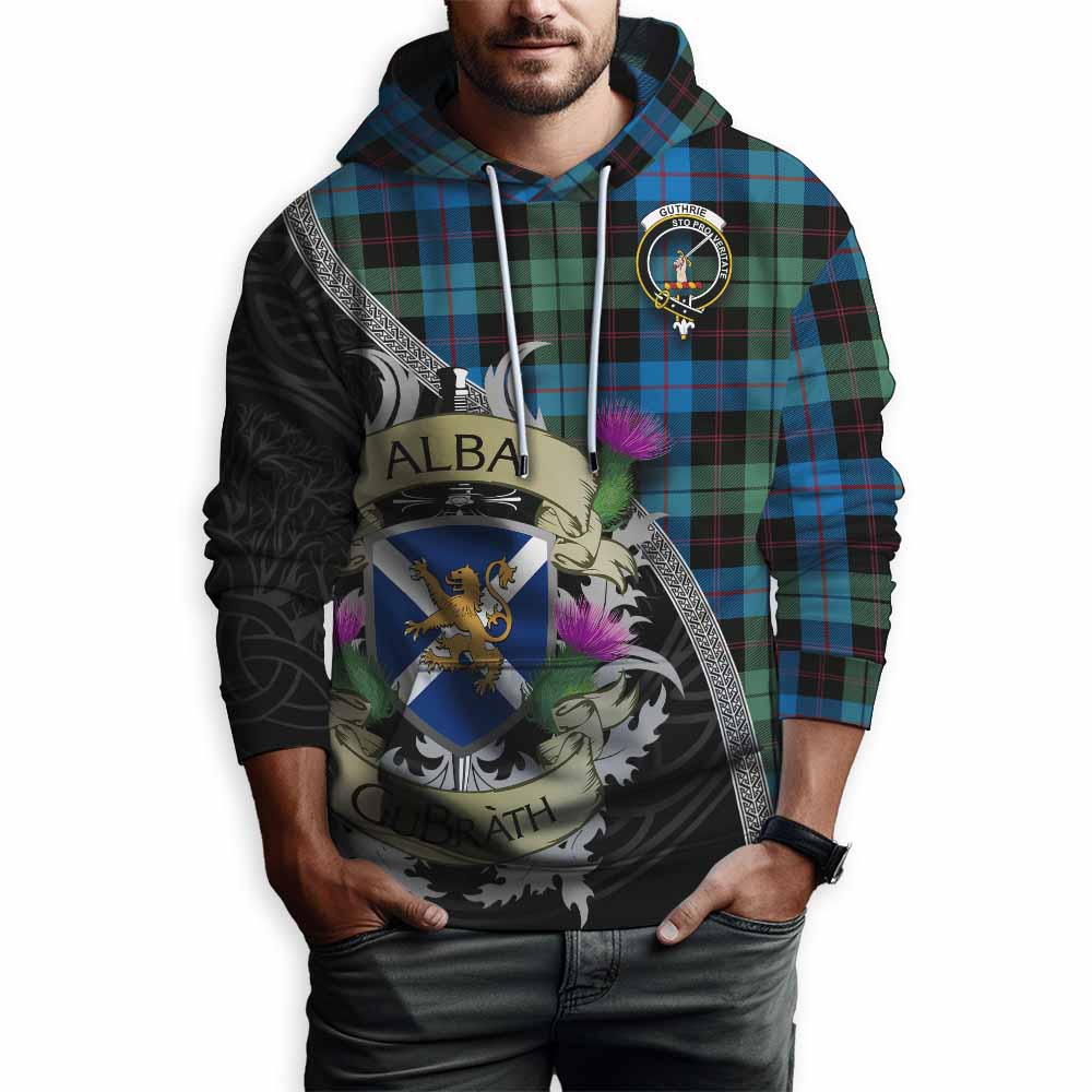 Guthrie Tartan Family Crest Hoodie Lion Rampant Royal Thistle Shield Celtic Inspired Pullover Hoodie - Tartan Vibes Clothing