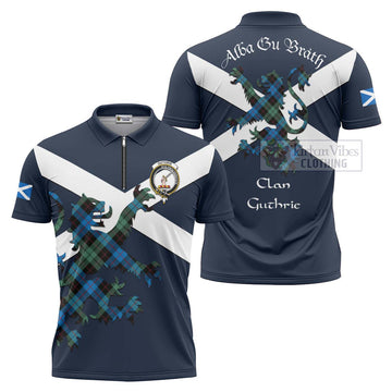 Guthrie Tartan Lion Rampant Zipper Polo Shirt Proudly Display Your Heritage with Alba Gu Brath and Clan Name Unisex - Tartan Vibes Clothing
