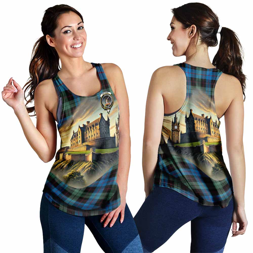 Guthrie Tartan Family Crest Women's Racerback Tanks with Scottish Ancient Castle Style 4XL - Tartan Vibes Clothing