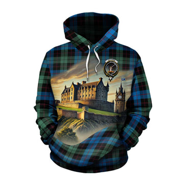 Guthrie Tartan Family Crest Cotton Hoodie with Scottish Ancient Castle Style