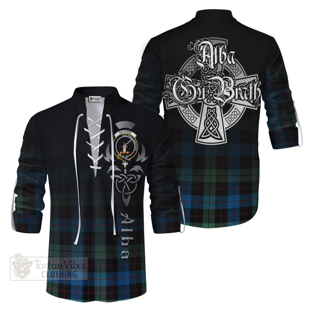 Guthrie Tartan Ghillie Kilt Shirt Featuring Alba Gu Brath Family Crest Celtic Inspired Men - Tartan Vibes Clothing