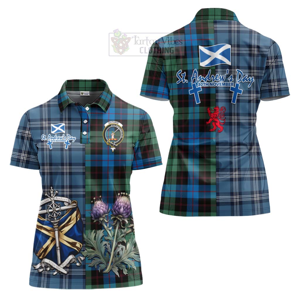 Guthrie Tartan Women's Polo Shirt Happy St. Andrew's Day Half Tartan Style Women - Tartan Vibes Clothing