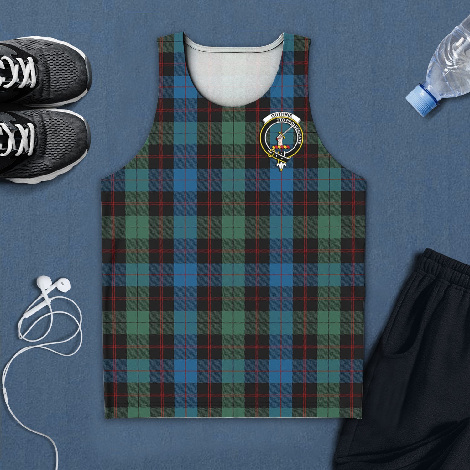 Guthrie Tartan Mens Tank Top with Family Crest 5XL - Tartan Vibes Clothing