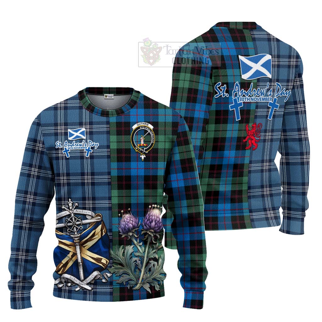 Guthrie Tartan Knitted Sweater Happy St. Andrew's Day Half Tartan Style Unisex - Tartan Vibes Clothing