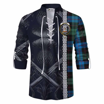 Guthrie Tartan Ghillie Kilt Shirt with Family Crest Cross Sword Thistle Celtic Vibes Men - Tartan Vibes Clothing