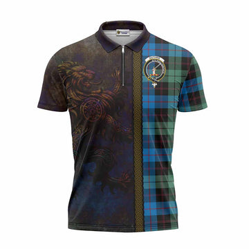 Guthrie Tartan Family Crest Zipper Polo Shirt Alba Gu Brath Be Brave Lion Ancient Style Unisex - Tartan Vibes Clothing