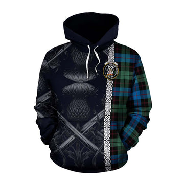 Guthrie Tartan Cotton Hoodie with Family Crest Cross Sword Thistle Celtic Vibes