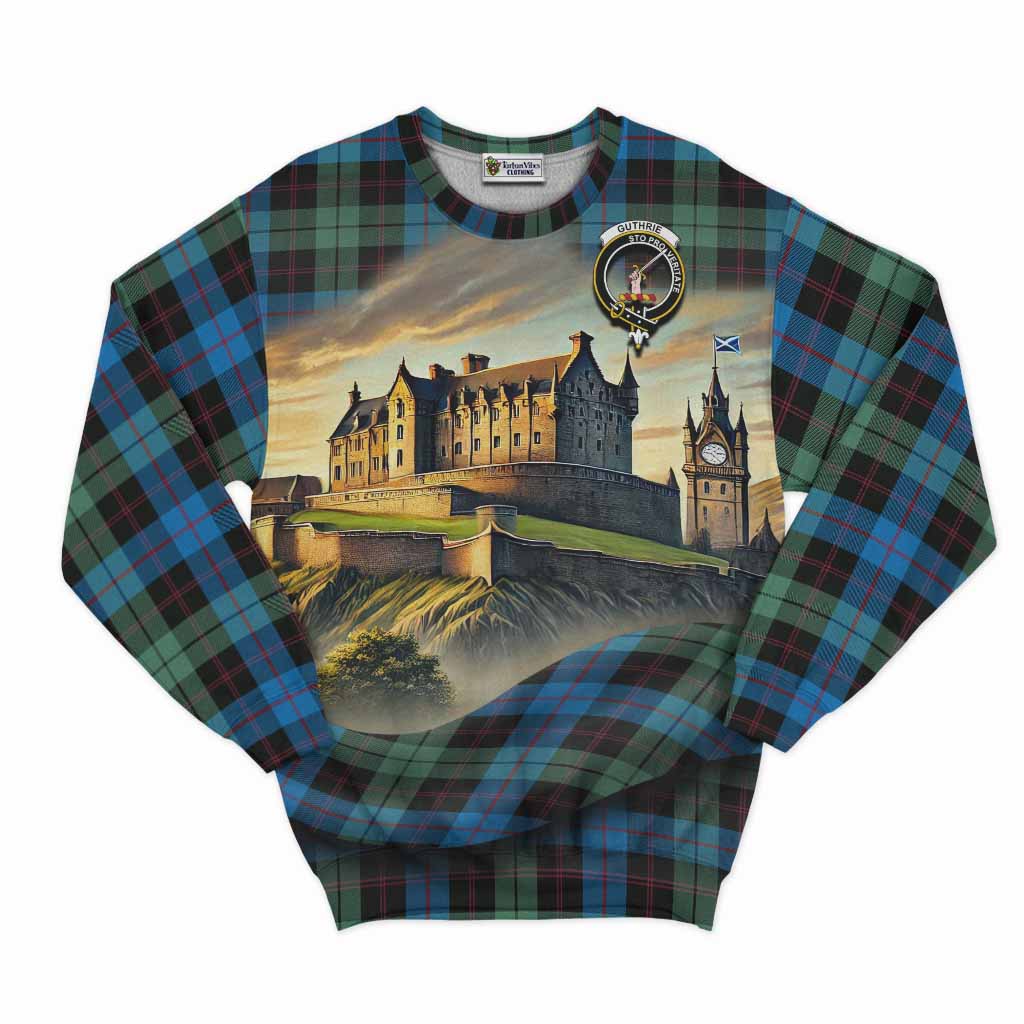 Guthrie Tartan Family Crest Sweatshirt with Scottish Ancient Castle Style Unisex - Tartan Vibes Clothing