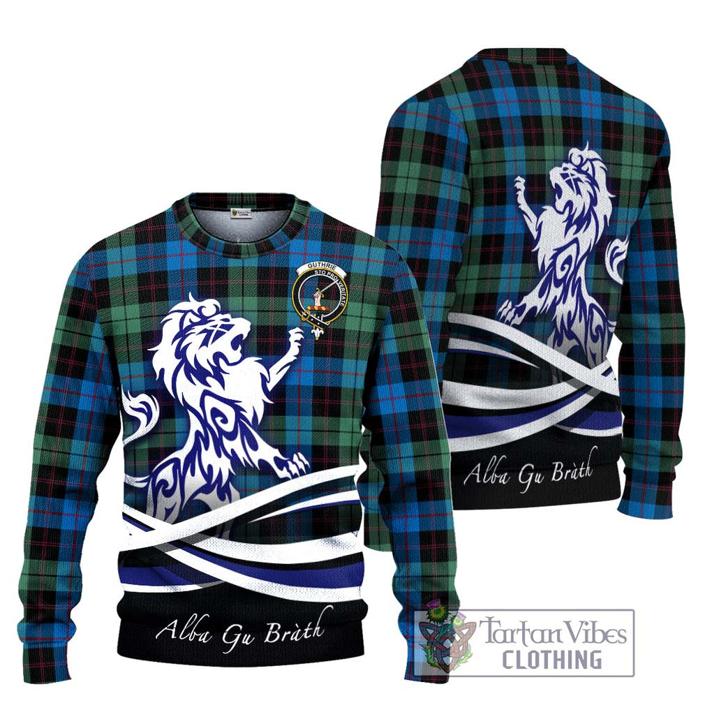 Guthrie Tartan Ugly Sweater with Alba Gu Brath Regal Lion Emblem Unisex - Tartan Vibes Clothing