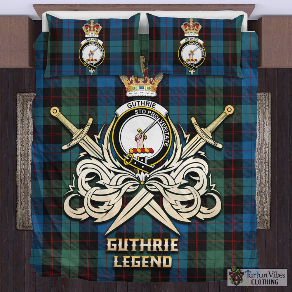 Tartan Vibes Clothing Guthrie Tartan Bedding Set with Clan Crest and the Golden Sword of Courageous Legacy
