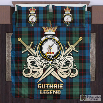 Guthrie Tartan Bedding Set with Clan Crest and the Golden Sword of Courageous Legacy