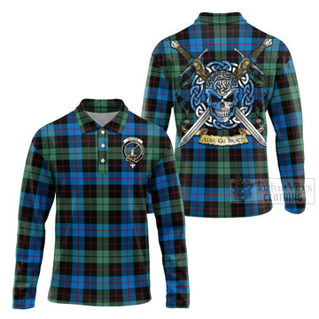 Guthrie Tartan Long Sleeve Polo Shirt with Family Crest Celtic Skull Style Unisex - Tartan Vibes Clothing