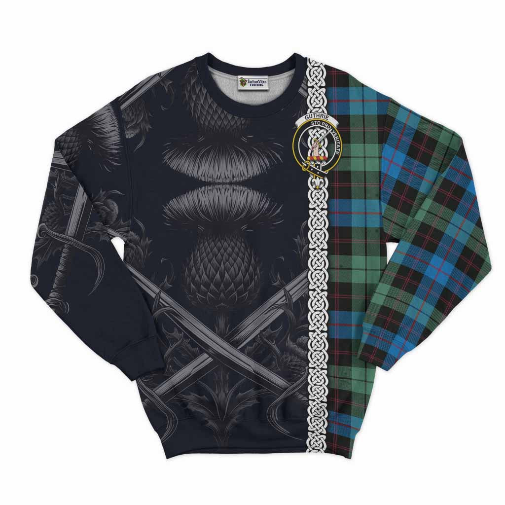 Guthrie Tartan Sweatshirt with Family Crest Cross Sword Thistle Celtic Vibes Unisex - Tartan Vibes Clothing