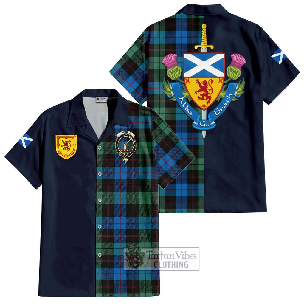 Guthrie Tartan Hawaiian Shirt Alba with Scottish Lion Royal Arm Half Style Kid - Tartan Vibes Clothing
