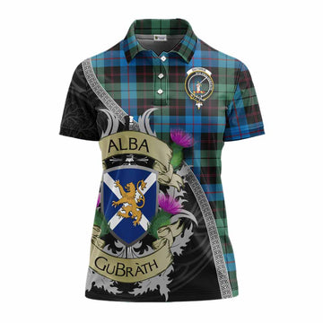 Guthrie Tartan Family Crest Women's Polo Shirt Lion Rampant Royal Thistle Shield Celtic Inspired Women - Tartan Vibes Clothing