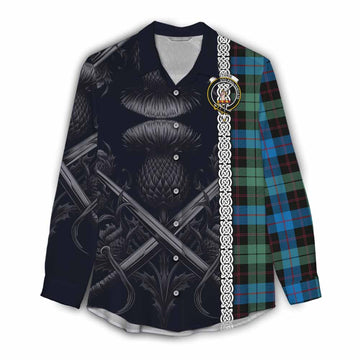 Tartan Vibes Clothing Guthrie Tartan Women's Casual Shirt with Family Crest Cross Sword Thistle Celtic Vibes