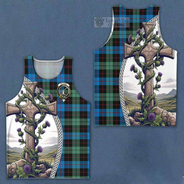 Guthrie Tartan Men's Tank Top with Family Crest and St. Andrew's Cross Accented by Thistle Vines Men - Tartan Vibes Clothing