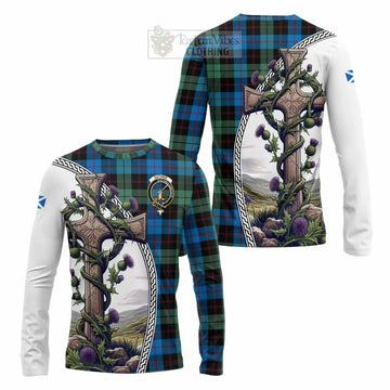 Guthrie Tartan Long Sleeve T-Shirt with Family Crest and St. Andrew's Cross Accented by Thistle Vines Unisex - Tartan Vibes Clothing