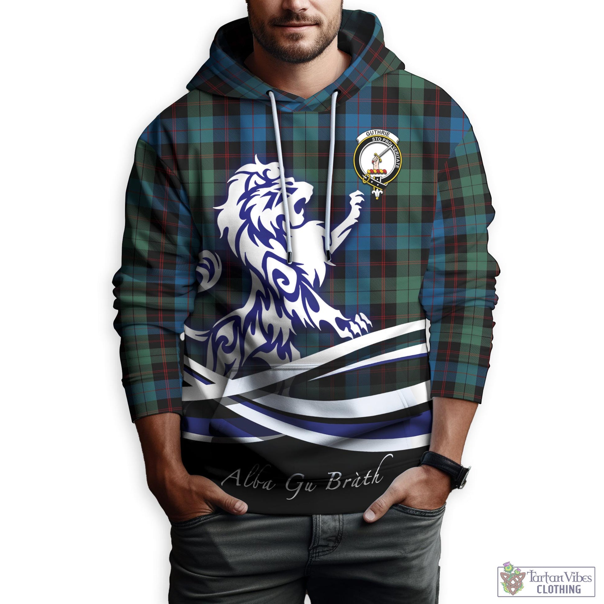 Guthrie Tartan Hoodie with Alba Gu Brath Regal Lion Emblem Zip Hoodie - Tartan Vibes Clothing