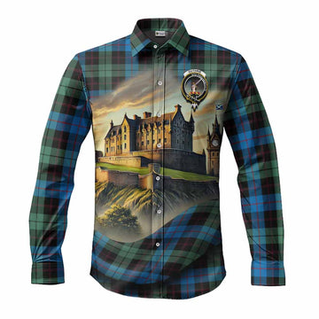 Guthrie Tartan Family Crest Long Sleeve Button Shirt with Scottish Ancient Castle Style