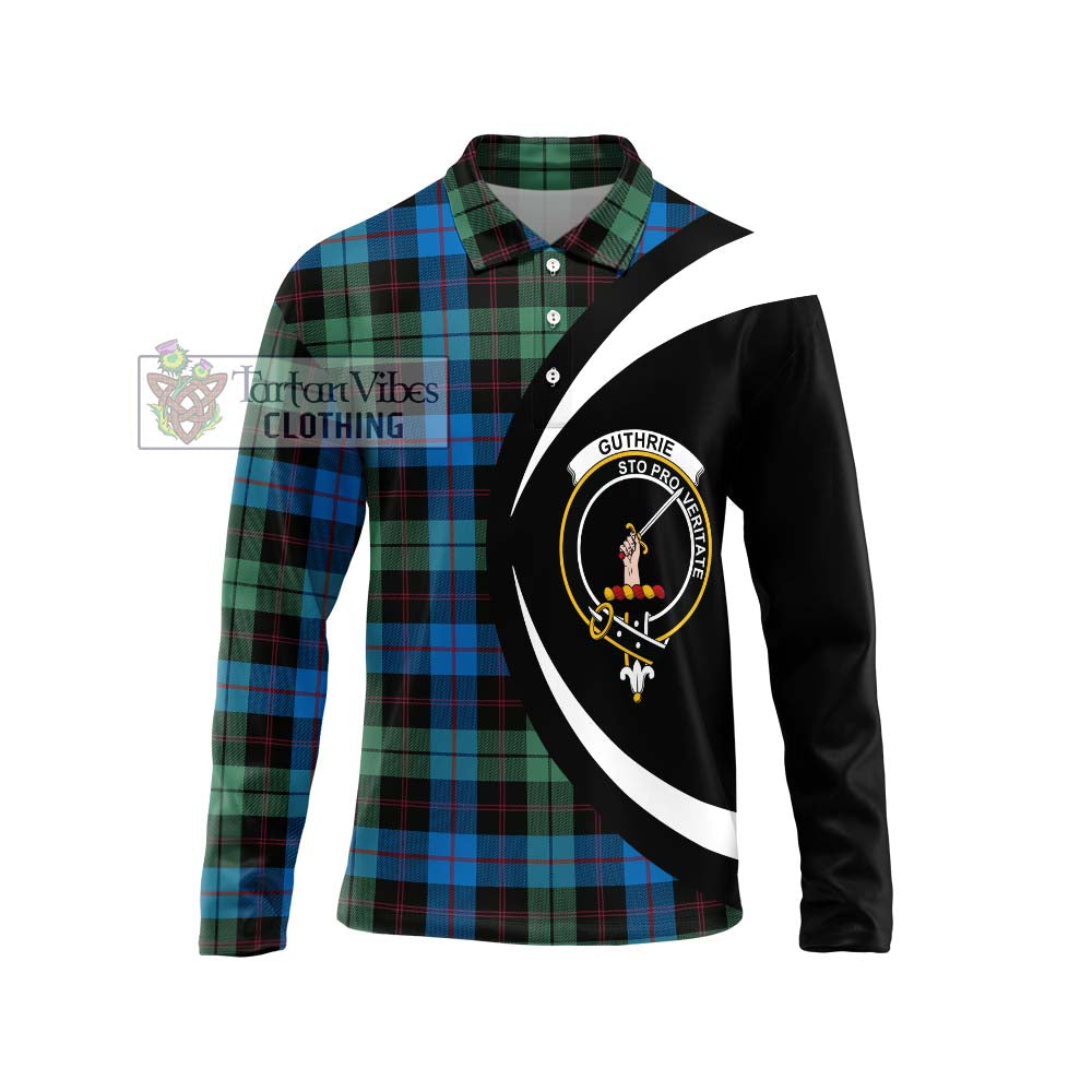 Guthrie Tartan Long Sleeve Polo Shirt with Family Crest Circle Style Unisex - Tartan Vibes Clothing