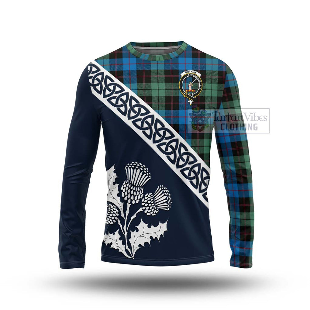 Guthrie Tartan Long Sleeve T-Shirt Featuring Thistle and Scotland Map Unisex - Tartan Vibes Clothing