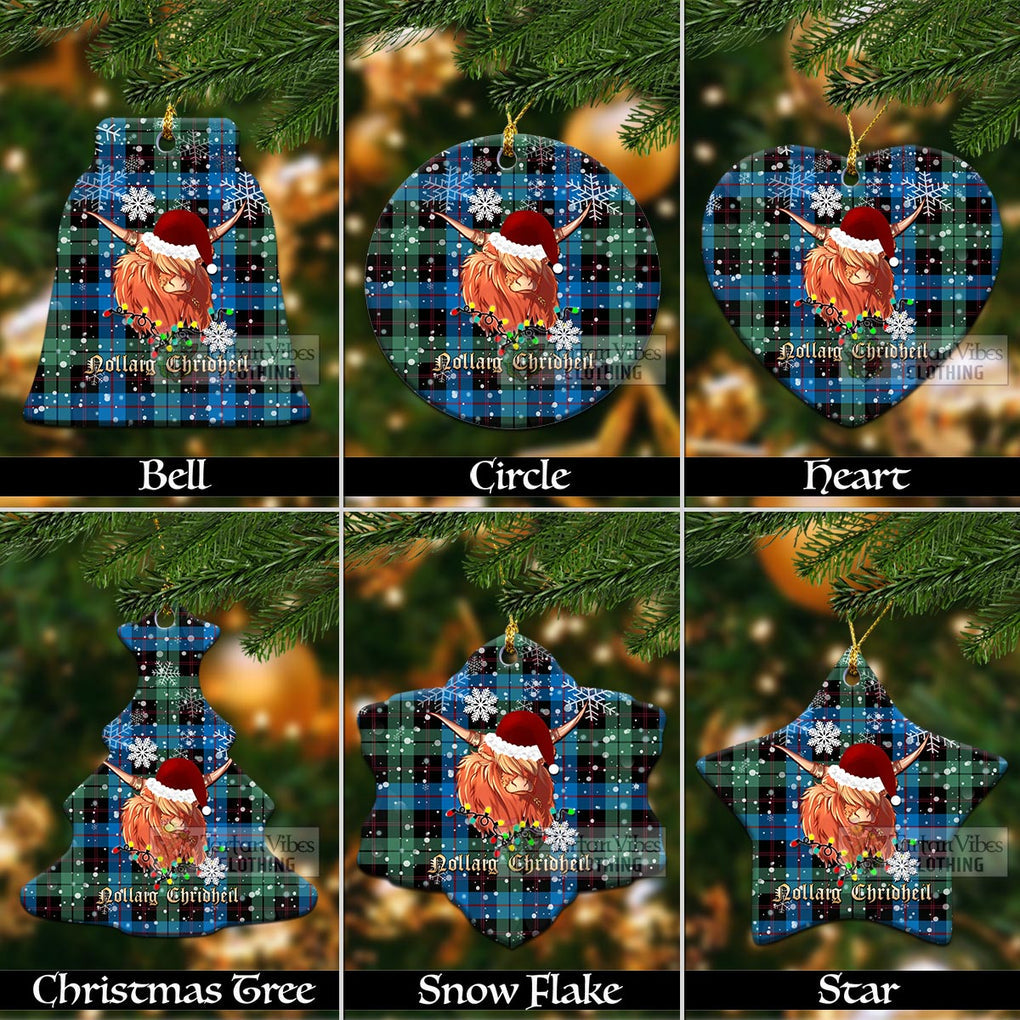 Guthrie Tartan Christmas Ceramic Ornaments with Twinkle Highland Cattle Ceramic - Tartan Vibes Clothing