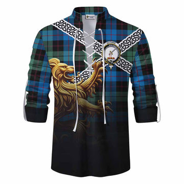 Guthrie Crest Tartan Ghillie Kilt Shirt with Golden Lion Emblem Celtic Style