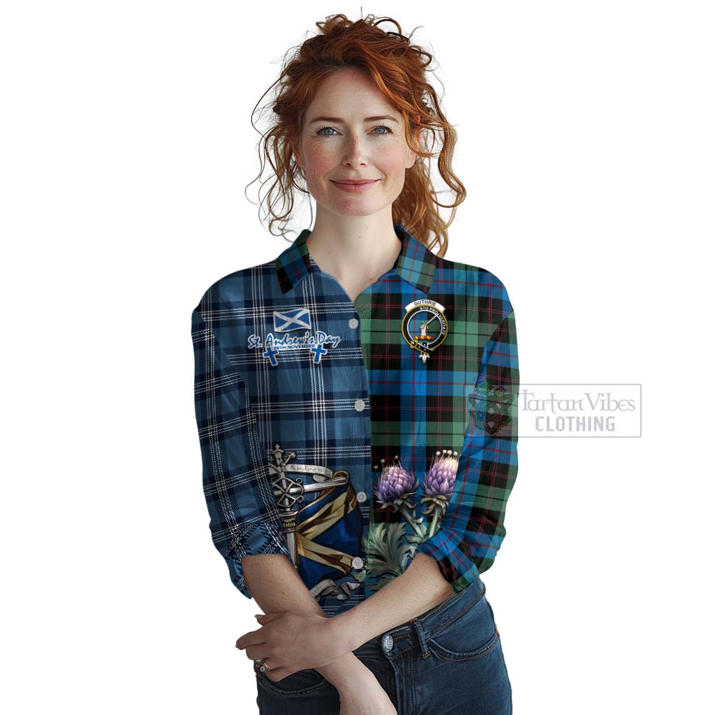 Guthrie Tartan Women's Casual Shirt Happy St. Andrew's Day Half Tartan Style Female - Tartan Vibes Clothing