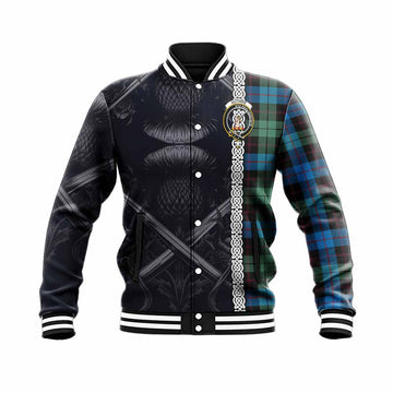 Guthrie Tartan Baseball Jacket with Family Crest Cross Sword Thistle Celtic Vibes Unisex - Tartan Vibes Clothing