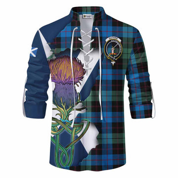 Tartan Vibes Clothing Guthrie Tartan Family Crest Ghillie Kilt Shirt Scottish Thistle Celtic Inspired