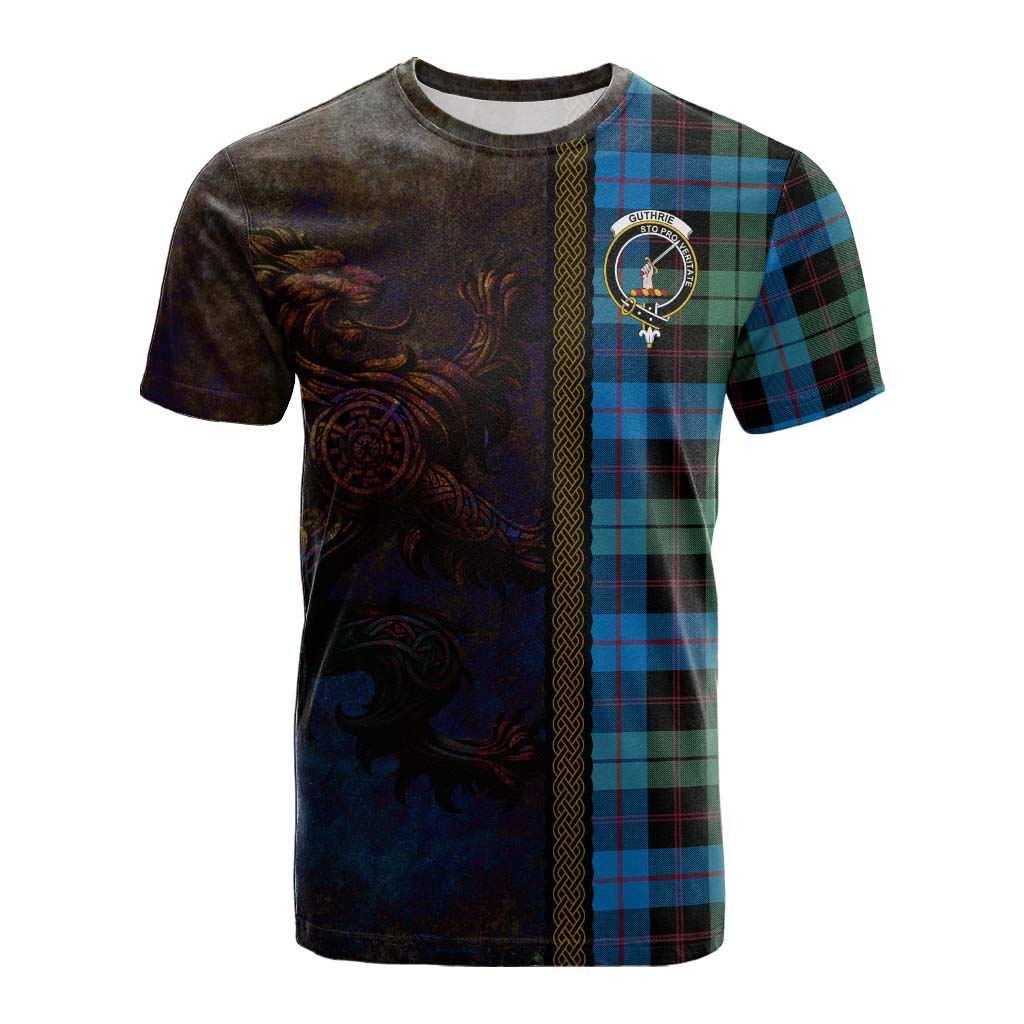 Tartan Vibes Clothing Guthrie Tartan Family Crest Cotton T-shirt Alba Gu Brath Be Brave Lion Ancient Style