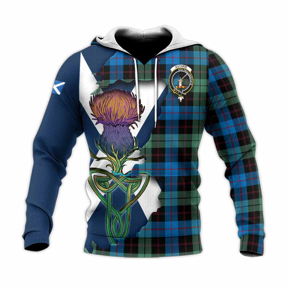 Tartan Vibes Clothing Guthrie Tartan Family Crest Knitted Hoodie Scottish Thistle Celtic Inspired