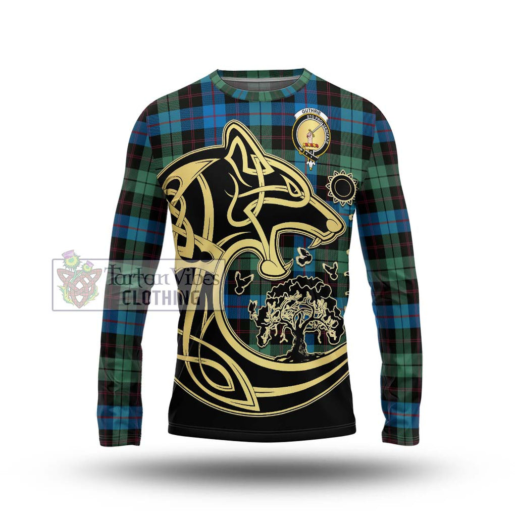 Guthrie Tartan Long Sleeve T-Shirt with Family Crest Celtic Wolf Style Unisex - Tartan Vibes Clothing