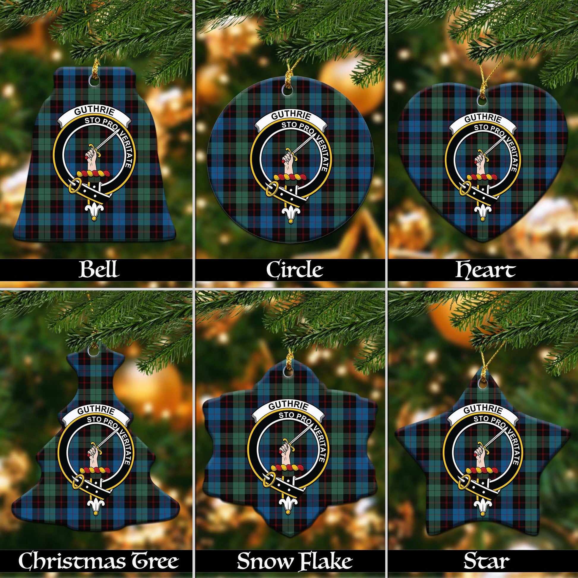 Guthrie Tartan Christmas Ceramic Ornaments with Family Crest Ceramic - Tartan Vibes Clothing