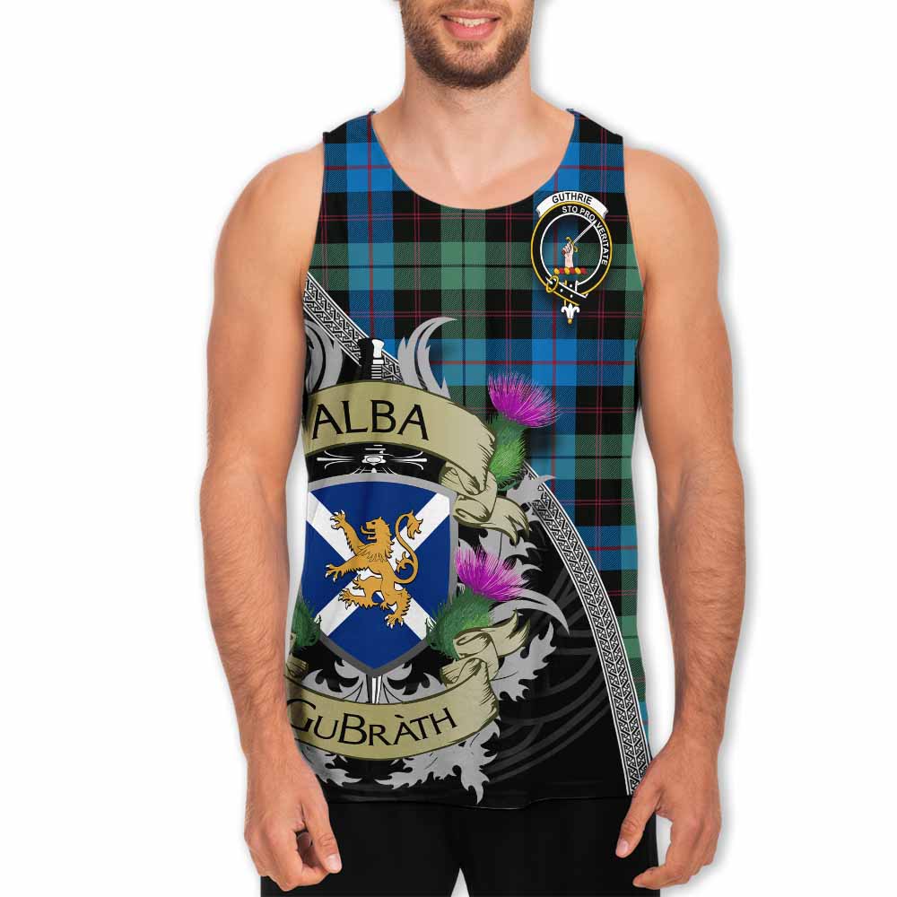 Tartan Vibes Clothing Guthrie Tartan Family Crest Men's Tank Top Lion Rampant Royal Thistle Shield Celtic Inspired