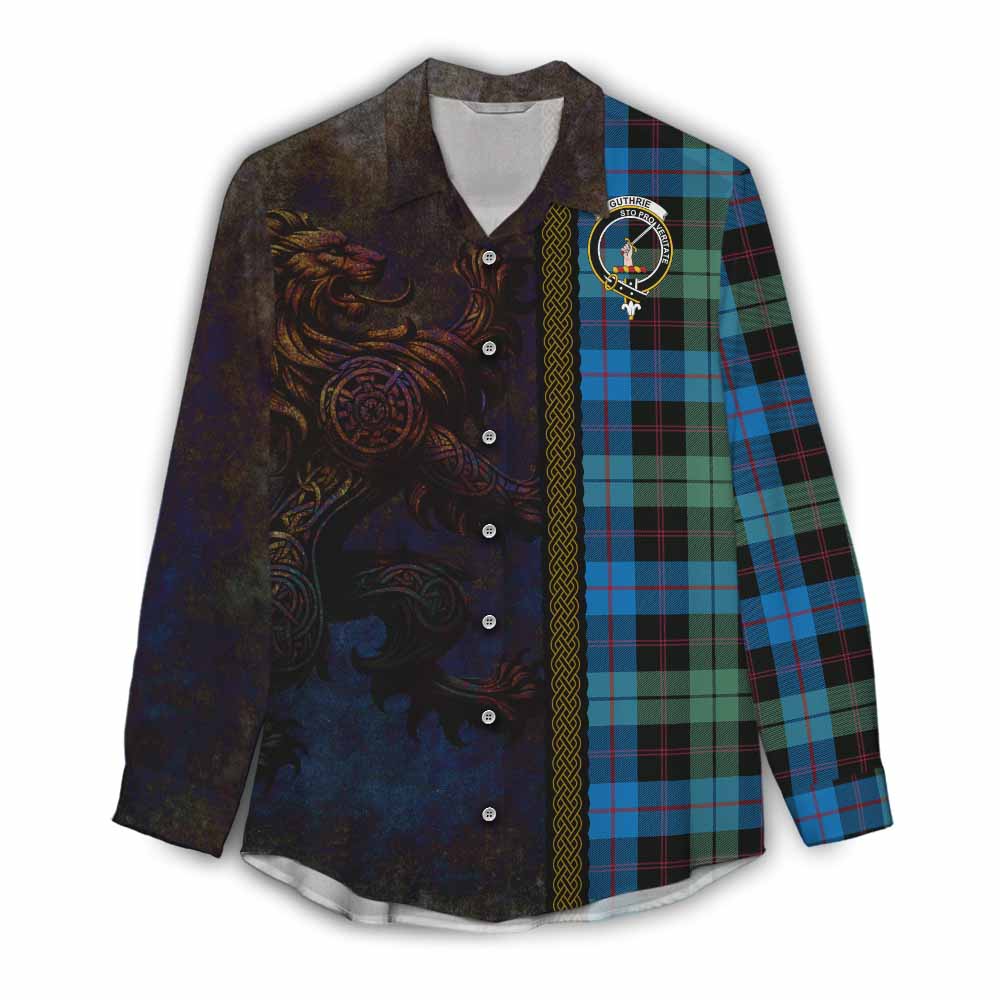 Tartan Vibes Clothing Guthrie Tartan Family Crest Women's Casual Shirt Alba Gu Brath Be Brave Lion Ancient Style
