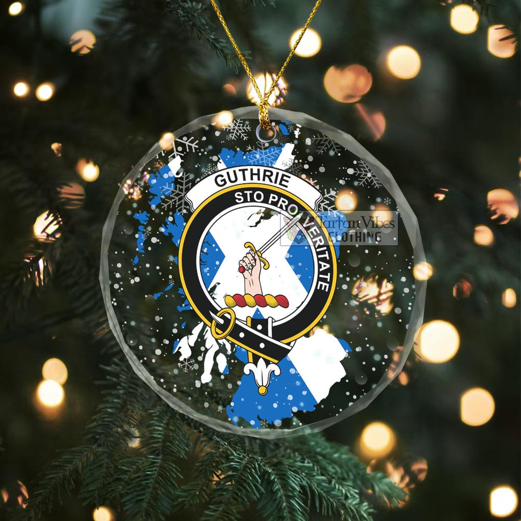 Guthrie Clan Crest Christmas Glass Ornament with Scotland Map Transparent Glass Circle - 2D-tartanvibesclothing