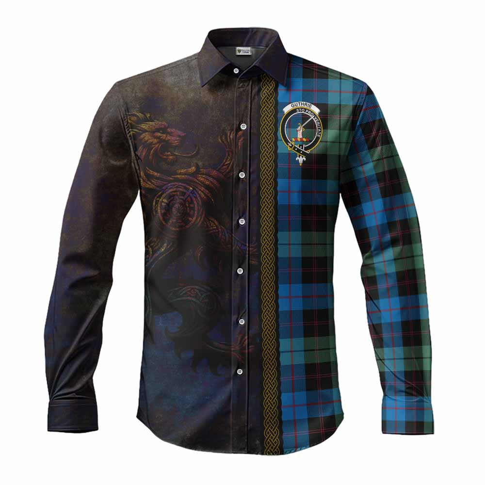 Guthrie Tartan Family Crest Long Sleeve Button Shirt Alba Gu Brath Be Brave Lion Ancient Style Men's Shirt S - Tartan Vibes Clothing