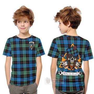 Guthrie Tartan Kid T-Shirt with Family Crest and Bearded Skull Holding Bottles of Whiskey Youth XL Size14 - Tartan Vibes Clothing