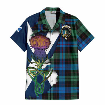 Tartan Vibes Clothing Guthrie Tartan Family Crest Short Sleeve Button Shirt Scottish Thistle Celtic Inspired