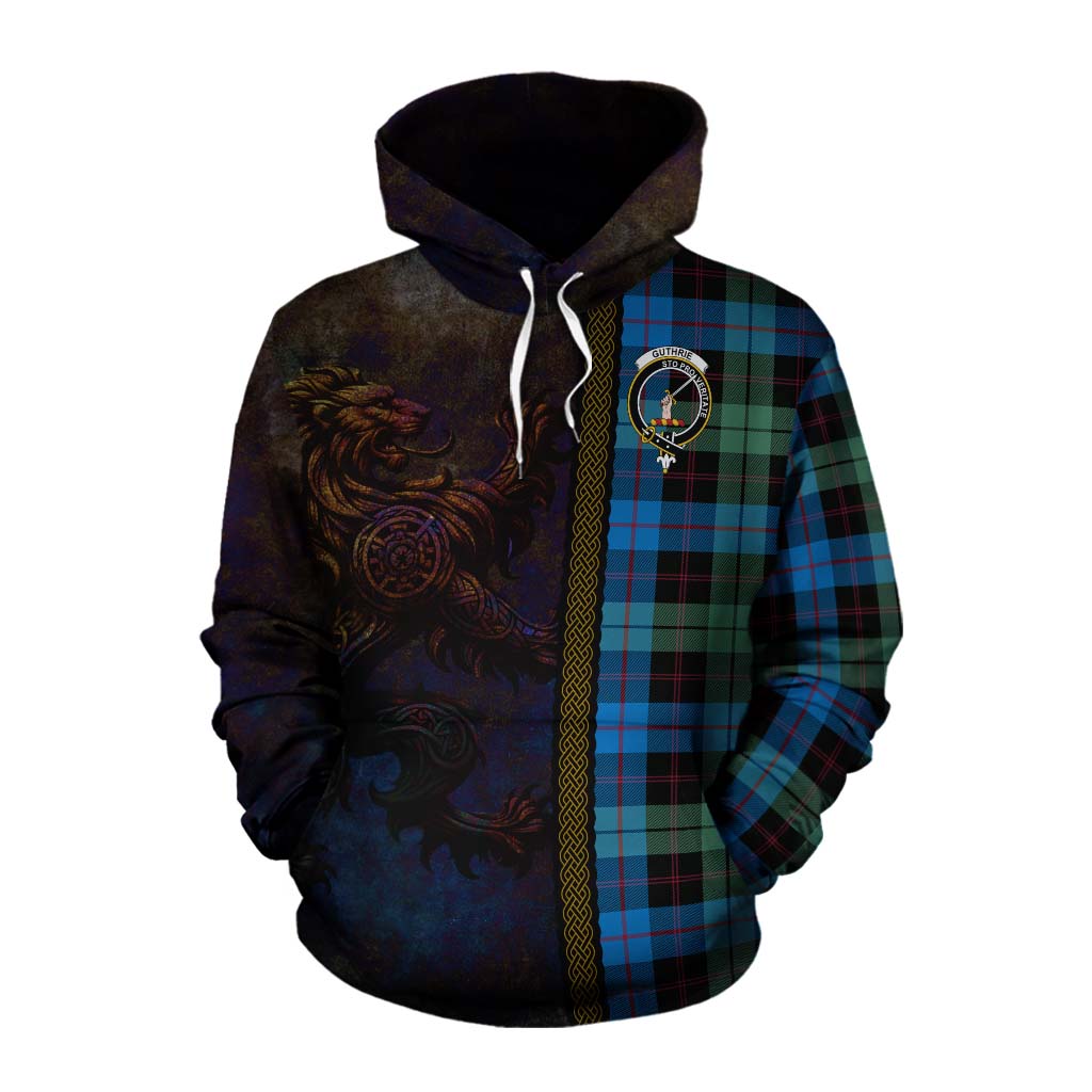 Tartan Vibes Clothing Guthrie Tartan Family Crest Cotton Hoodie Alba Gu Brath Be Brave Lion Ancient Style