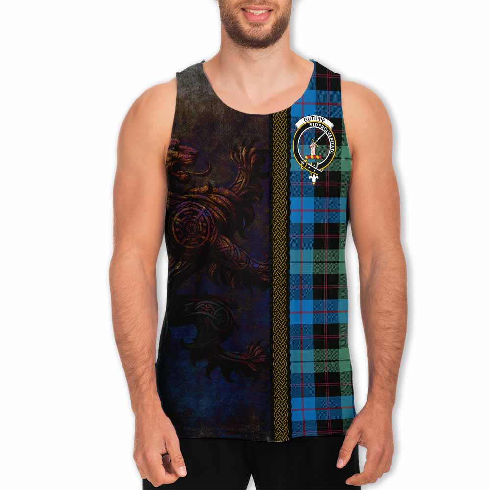 Tartan Vibes Clothing Guthrie Tartan Family Crest Men's Tank Top Alba Gu Brath Be Brave Lion Ancient Style