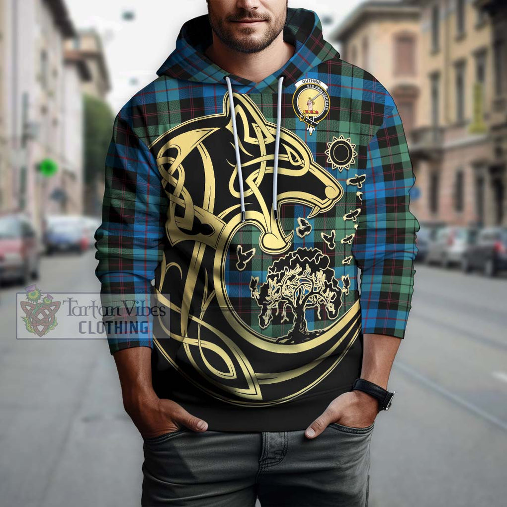 Guthrie Tartan Hoodie with Family Crest Celtic Wolf Style Zip Hoodie - Tartan Vibes Clothing