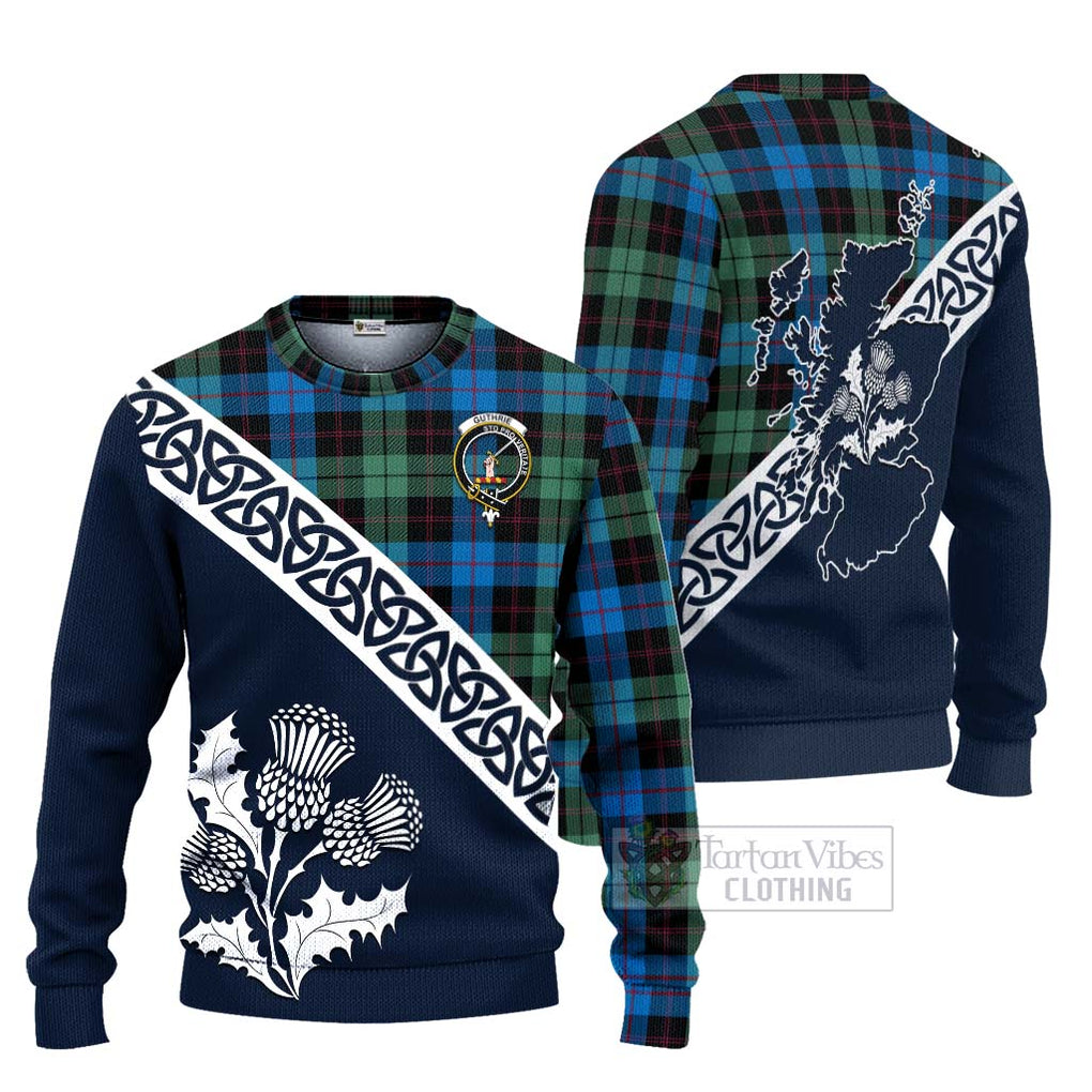 Guthrie Tartan Ugly Sweater Featuring Thistle and Scotland Map Unisex - Tartan Vibes Clothing