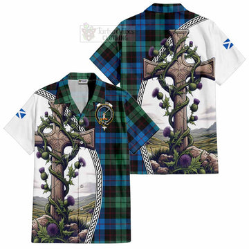 Guthrie Tartan Hawaiian Shirt with Family Crest and St. Andrew's Cross Accented by Thistle Vines Kid - Tartan Vibes Clothing