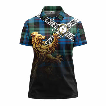 Guthrie Crest Tartan Women's Polo Shirt with Golden Lion Emblem Celtic Style