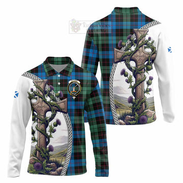 Guthrie Tartan Long Sleeve Polo Shirt with Family Crest and St. Andrew's Cross Accented by Thistle Vines Unisex - Tartan Vibes Clothing